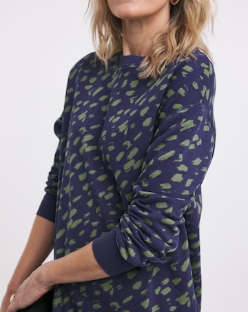 Navy Print Side Zip Longline Sweat