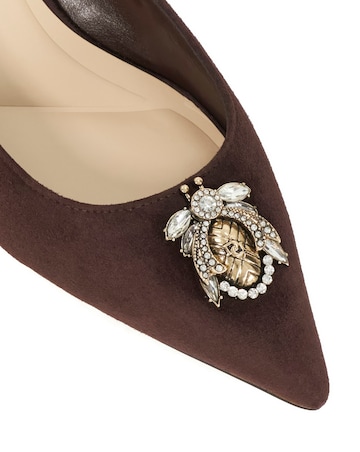 Dune Context Brown Suede Embellished Slingback Kitten Heels Standard Fit