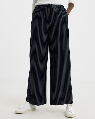 Soft Pull On Navy Pinstripe Wide Leg Trousers