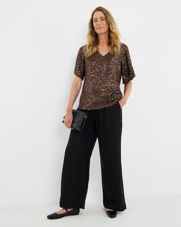 Sequin V-Neck Angel Sleeve Top