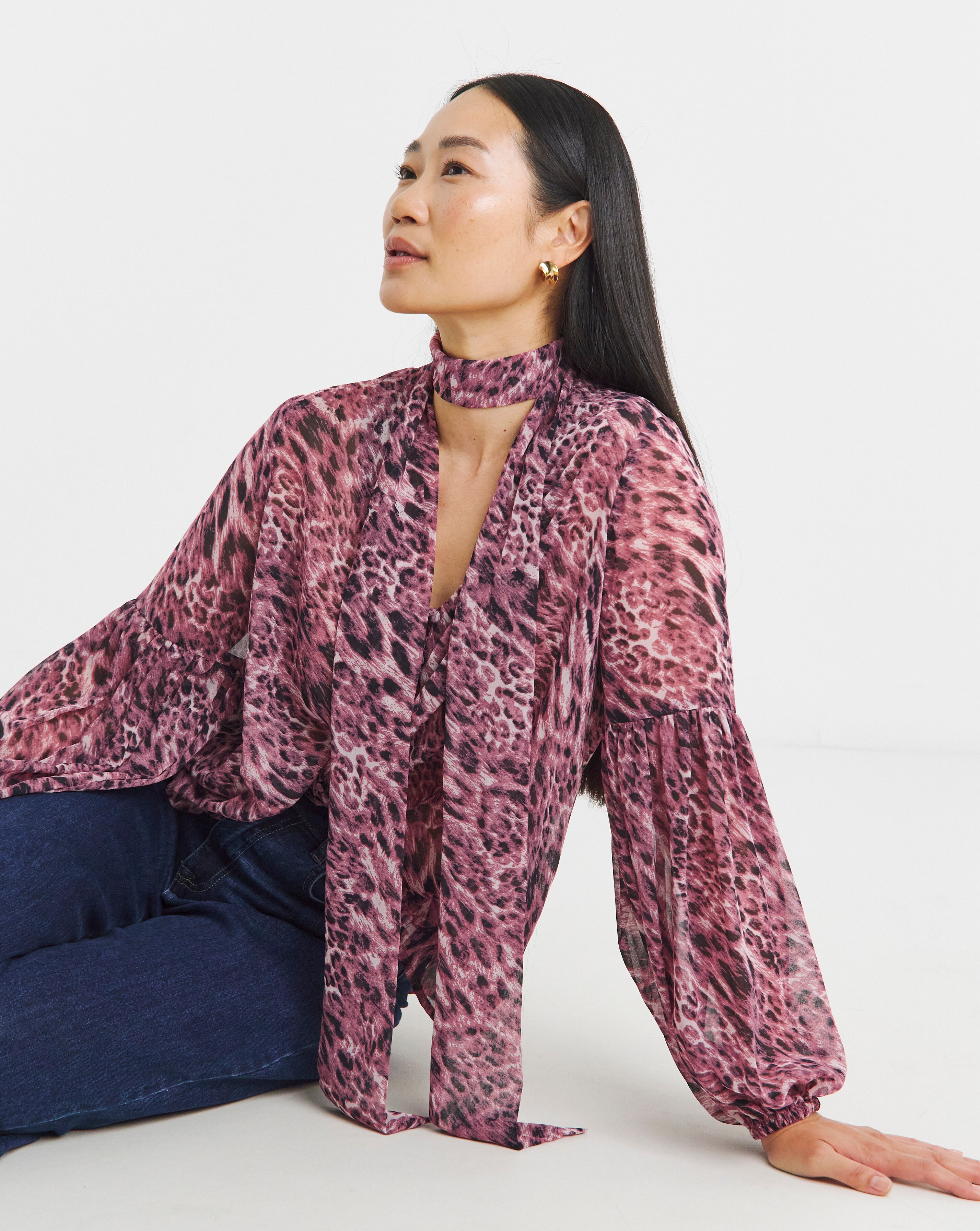 Georgette Collarless Tie Detail Blouse