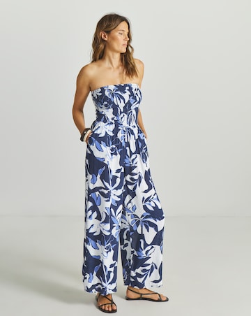 Beach To Beach Shirred Bandeau Beach Jumpsuit