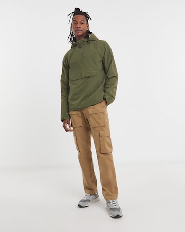 Khaki Overhead Hooded Zip Detail Lightweight Jacket