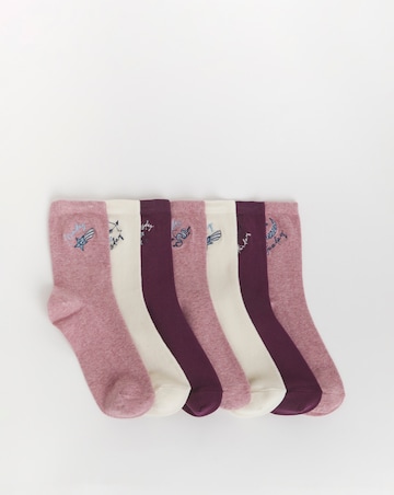 Pretty Secrets (7 Pair Pack) Embroidery Days Of The Week Ankle Socks (Wide Fit)
