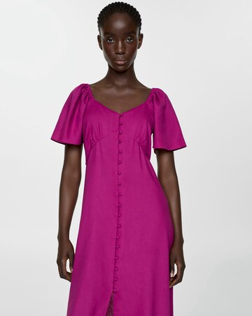 Mango Buttoned Linen Blend Midi Dress