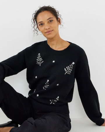 Black Sequin Tree Jumper