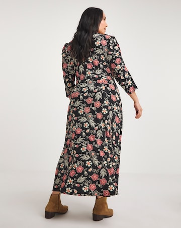 Joe Browns Black Floral Printed Long Sleeve Jersey Dress