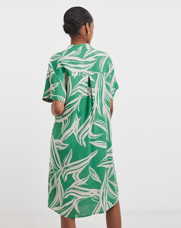 Linen Mix Collared Short Sleeve Tunic Dress