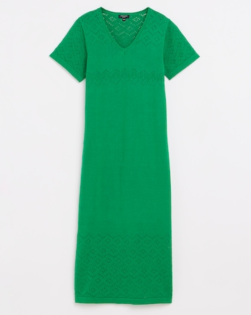 Crochet Short Sleeve V Neck Midi Dress