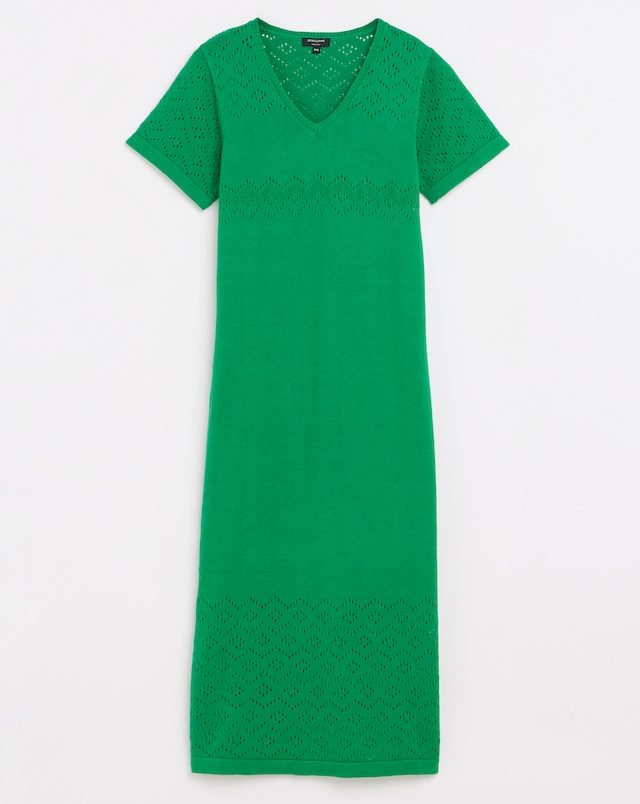 Crochet Short Sleeve V Neck Midi Dress