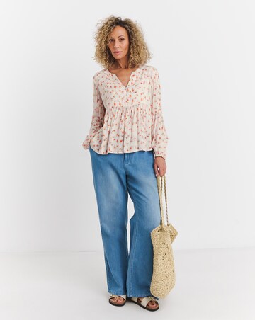 Ditsy Multi Print Crinkle Smock Top