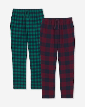 2 Pack Brushed Flannel Check Pyjama Bottoms