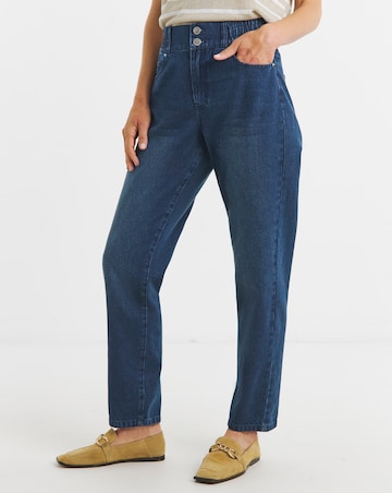 Dark Blue Elasticated Tapered Jeans