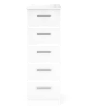 Kendal Ready Assembled High Gloss 5 Drawer Narrow Tallboy Chest