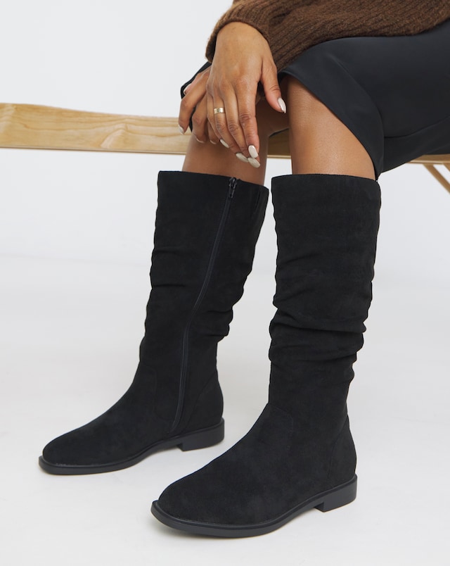 Pebble Knee High Ruched Boots - Wide Fit (E) & Curvy Calf