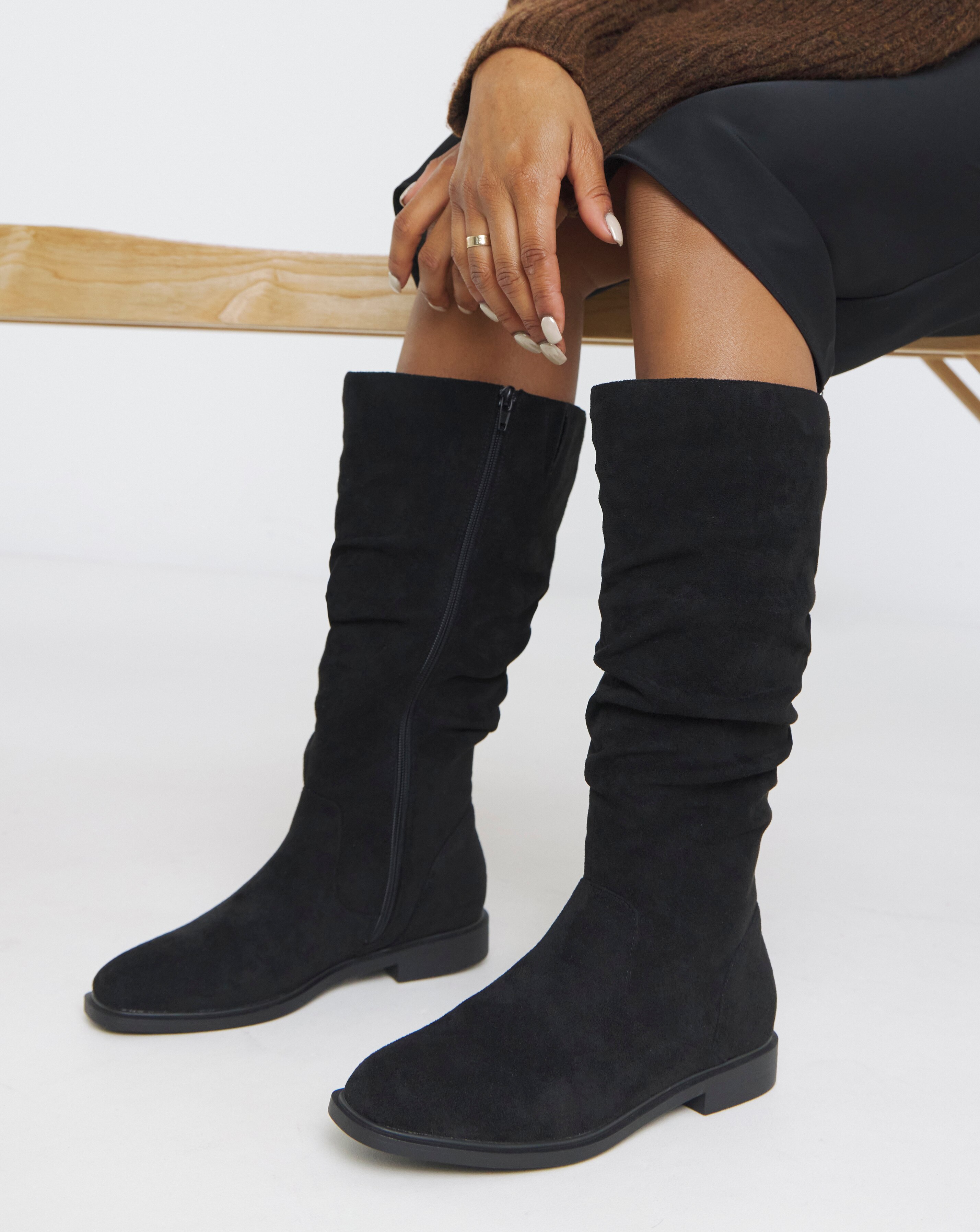 Pebble Knee High Ruched Boots - Extra Wide Fit (EEE) & Super Curvy Calf