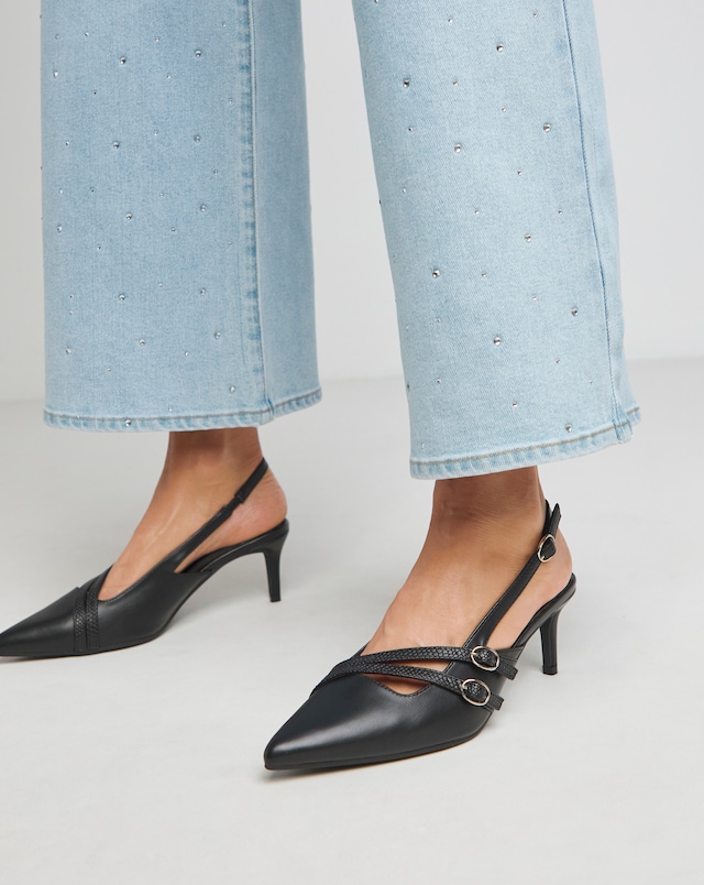 Montana Buckle Detail Kitten Heel Slingbacks - Wide Fit (E)