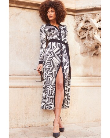 Sosandar Geometric Print Contrast Trim Jersey Shirt Dress