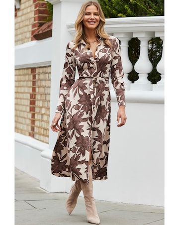 Sosandar Floral Satin Midaxi Shirt Dress