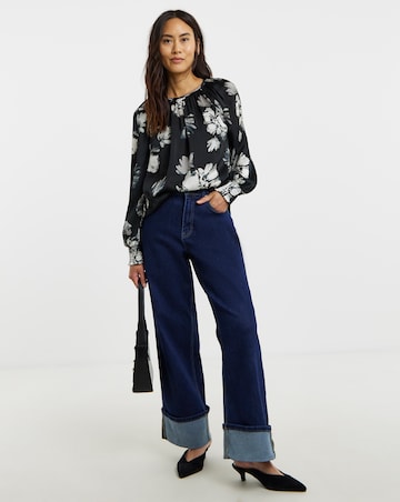 Printed Satin Raglan Sleeve Blouse