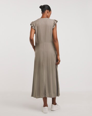 Collarless Frill Sleeve Pocket Shirt Dress