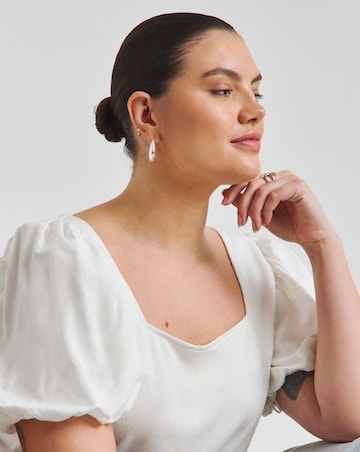 Simply Be White Puff Sleeve Rib T-Shirt