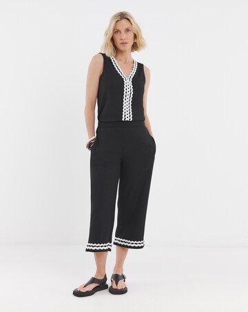 Contrast Ric Rac Trim Jersey Cropped Trousers