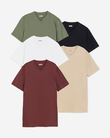 5 Pack Multi V Neck T-Shirts Long Length