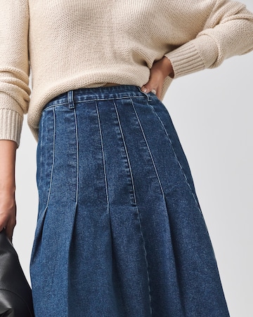 Indigo Maxi Pleat Detail Denim Skirt