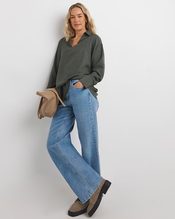 Womens Collar Detail Long Sleeve Blouse - Khaki