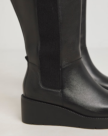 Mars Wedge Knee High Leather Chelsea Boot - Wide Fit (E) & Super Curvy