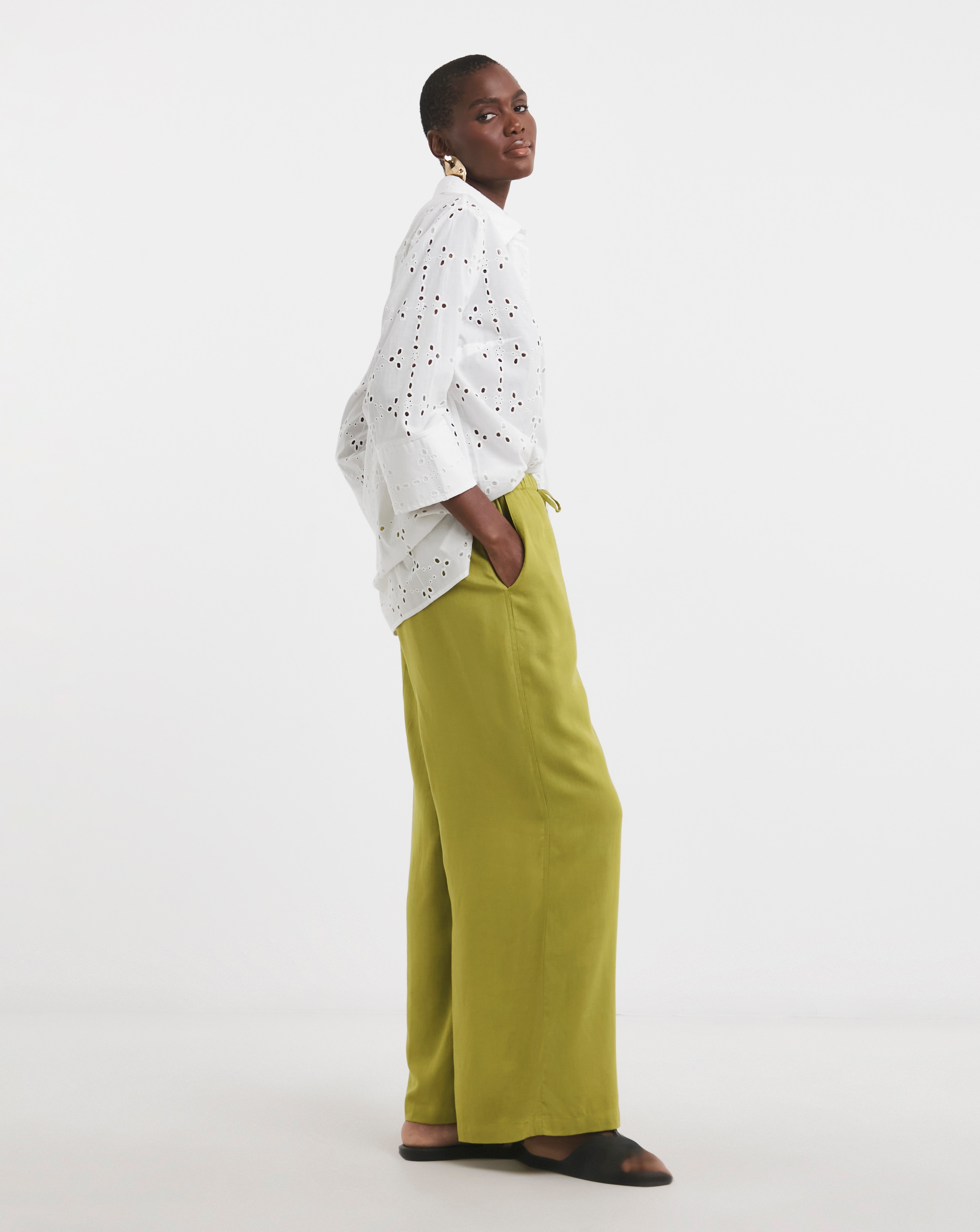 Green Linen Mix Wide Leg Trouser | JD Williams