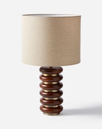 Wood & Brass Ribbed Table Lamp