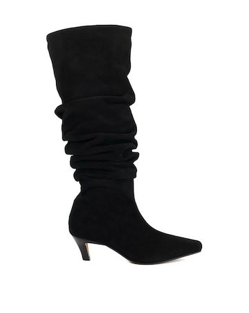 Dune Saunders Black Leather Slouch Knee-High Boots Standard Fit