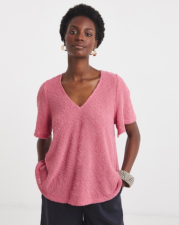 Pink Boucle Angel Sleeve Top
