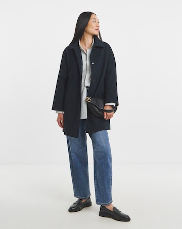 Navy High Collar Button Front Lined Coat