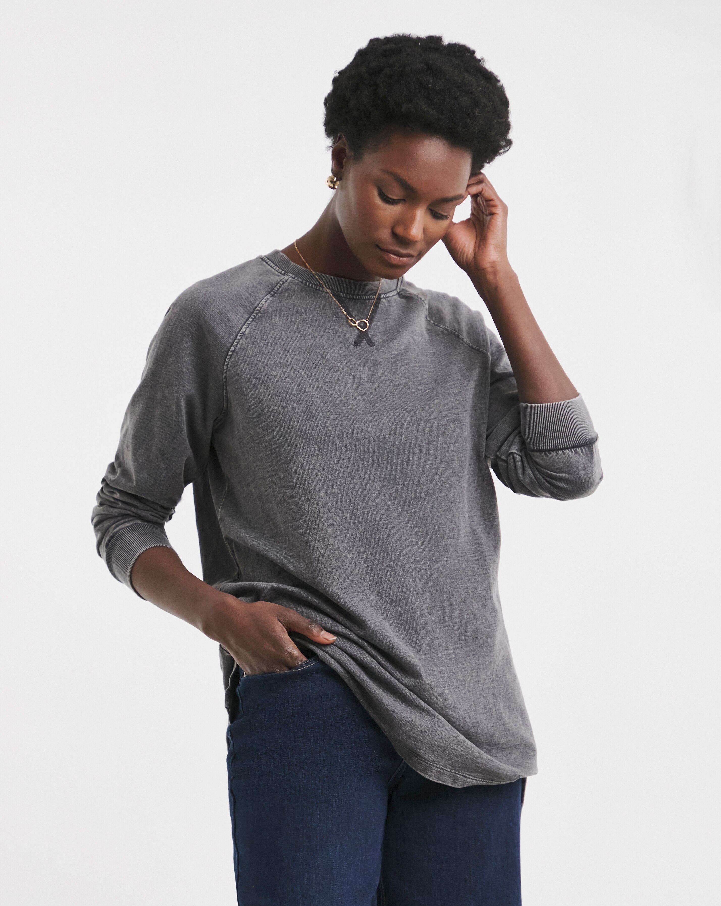 Acid Wash Basic Longline Sweatshirt