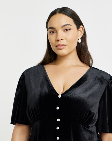 Simply Be Black Button Through Velour Skater Dress