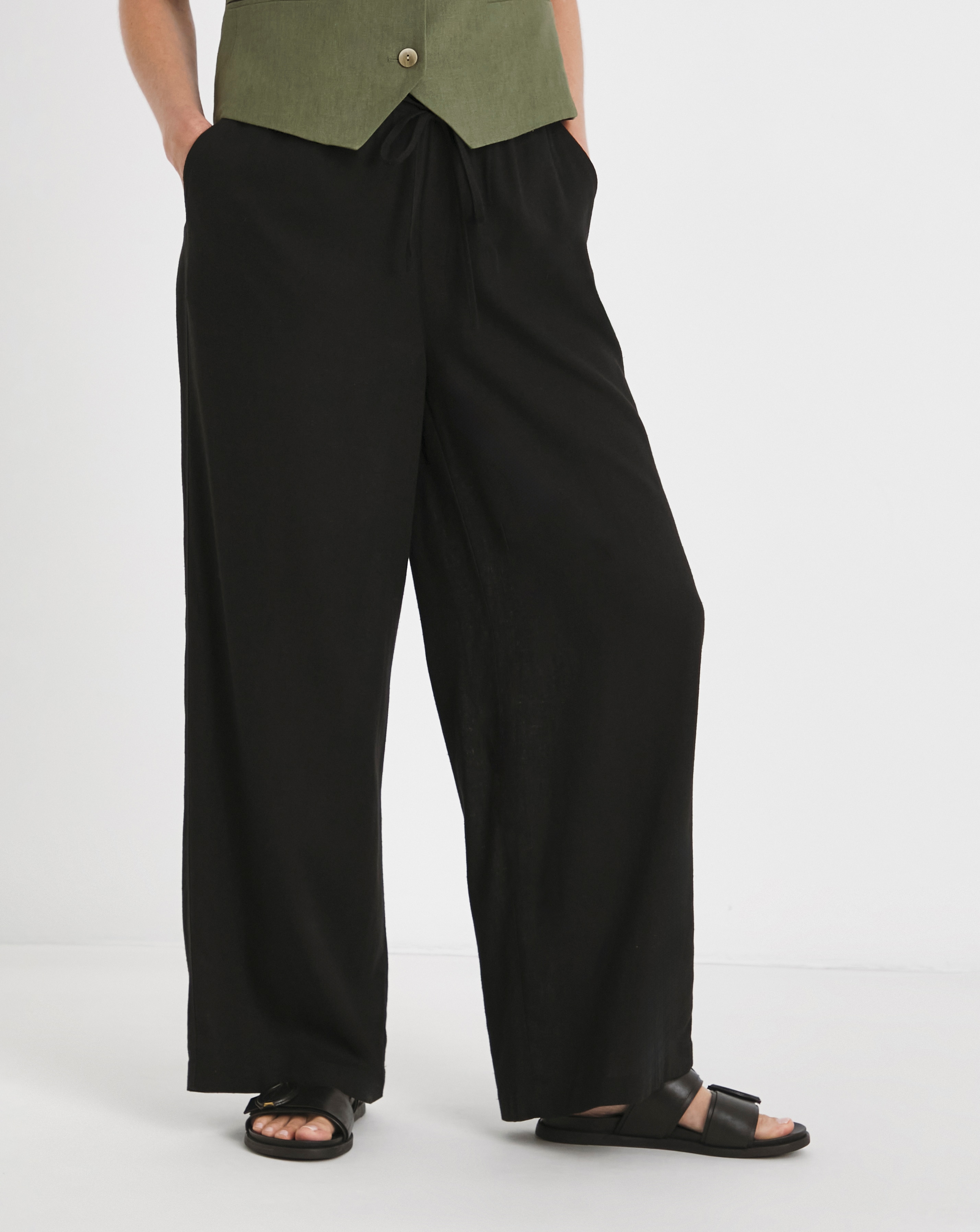 Black Linen Mix Wide Leg Trouser | JD Williams