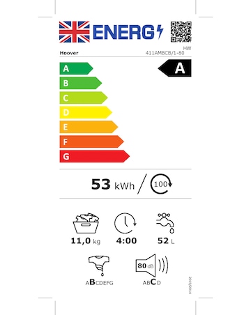 Hoover H-WASH 500 HW411AMBCB 11kg Washing Machine + Installation