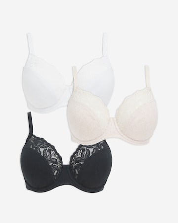 Pretty Secrets (3 Pack) Harper Lace Ribbed Full Cup Wired Bras (B-G)