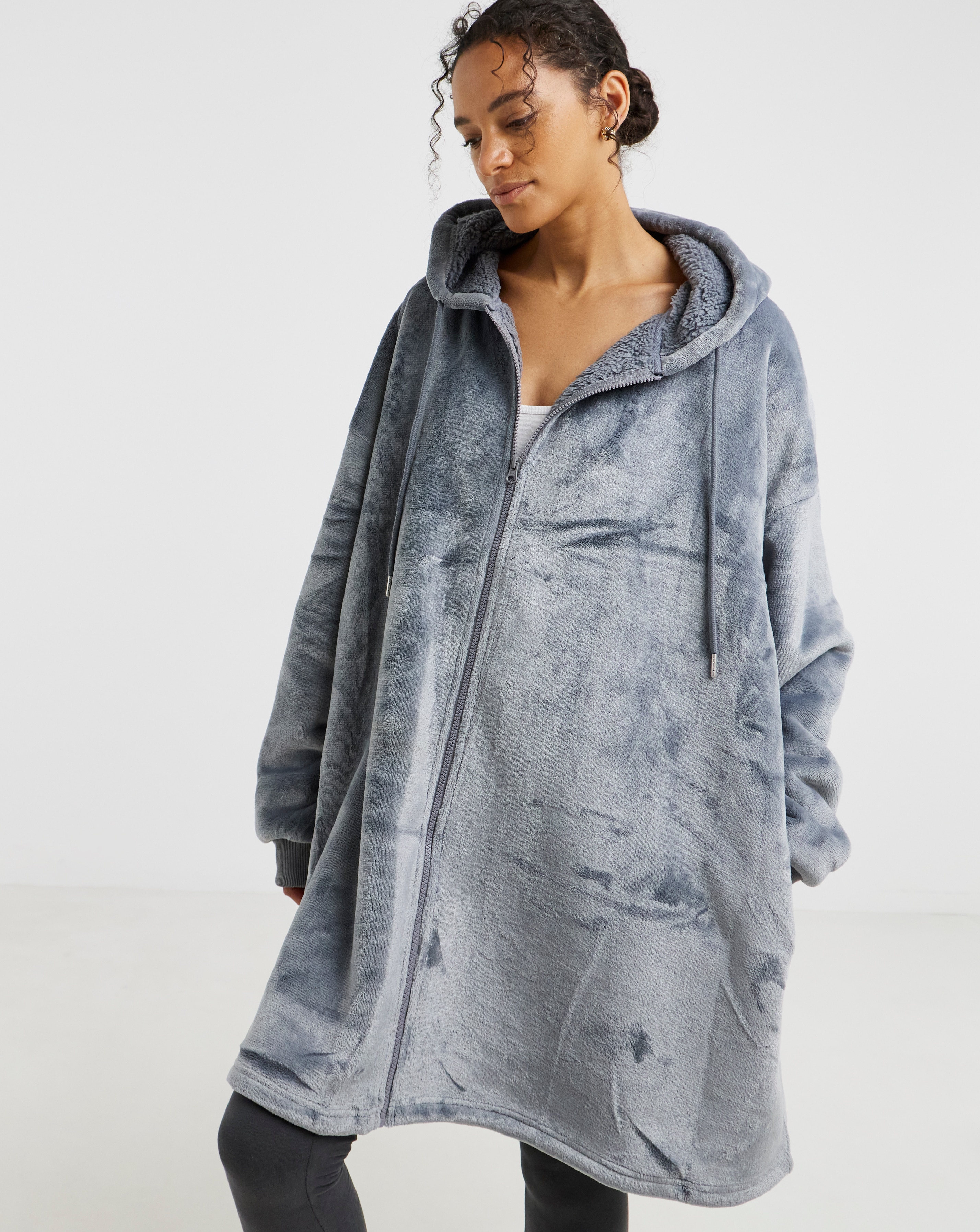 Pretty Secrets Zip Through Fleece Oversized Hooded Lounge Dress