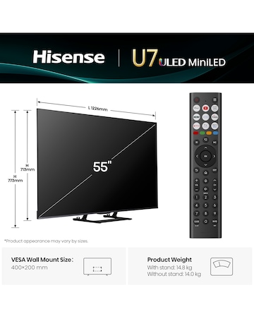 Hisense 55U7QTUK 55in Mini-LED 4K Ultra HD HDR Smart TV