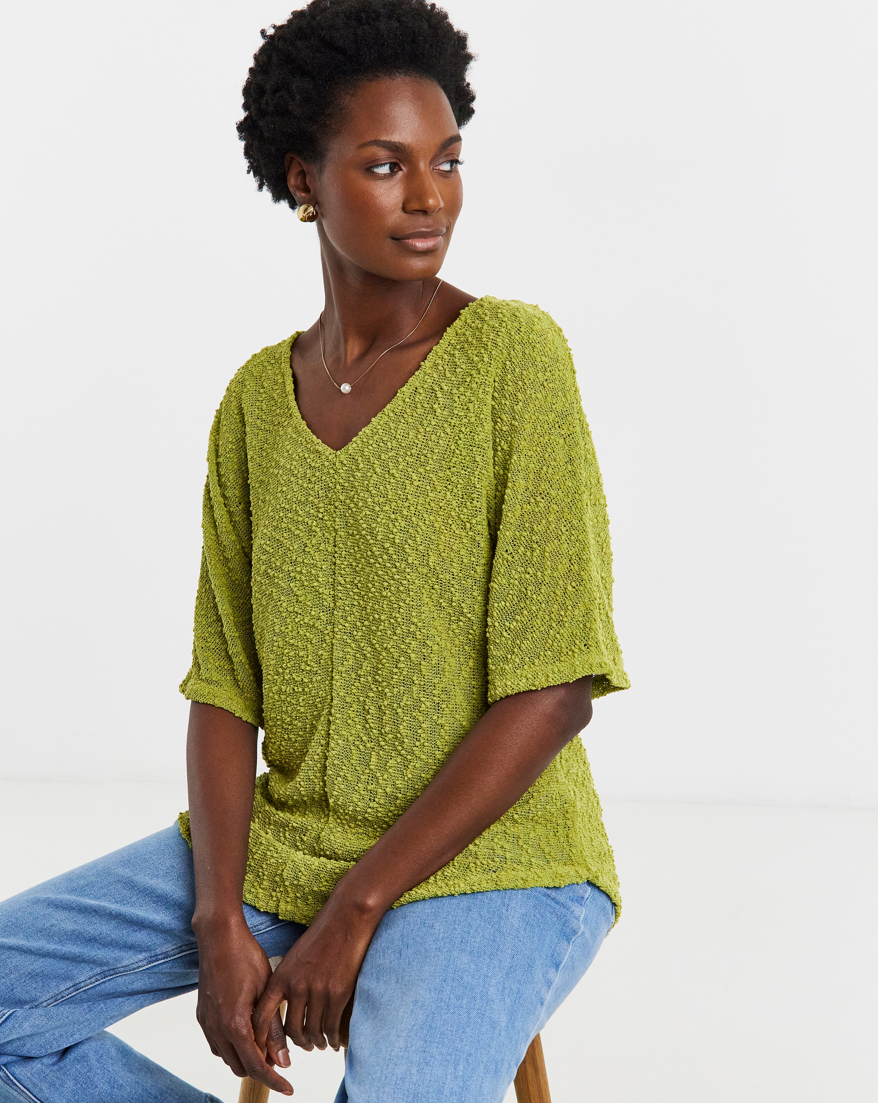 Khaki Boucle Angel Sleeve Top | JD Williams