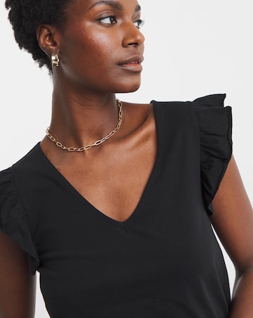 Pure Cotton Black Ruffle Sleeve Vest