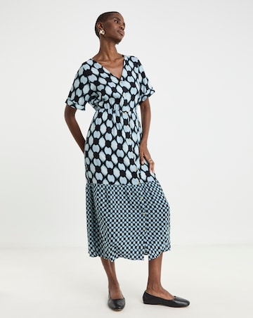 Contrast Print Button Through Dress