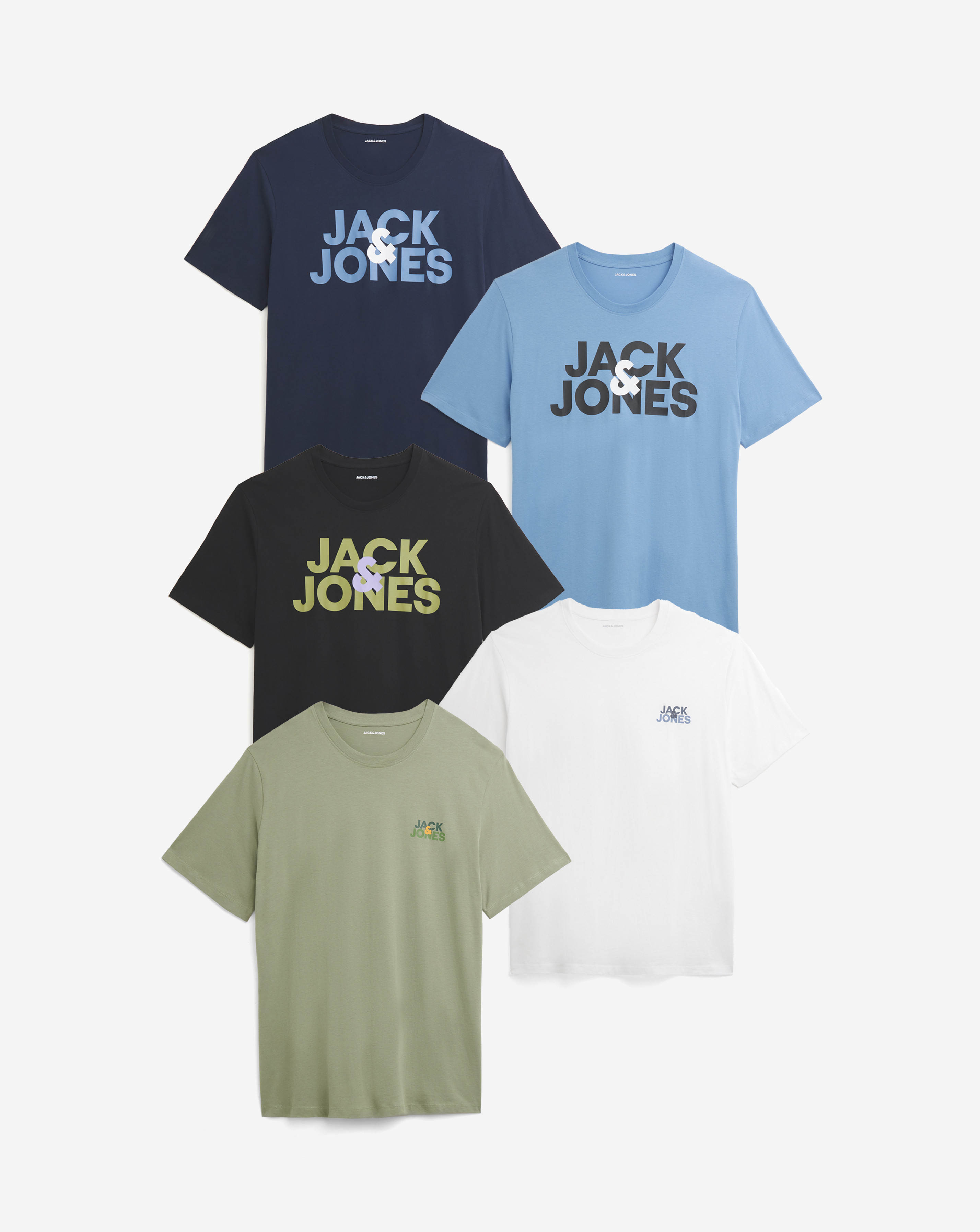 Jack & Jones 5 Pack Crew Neck T-Shirt - Multi