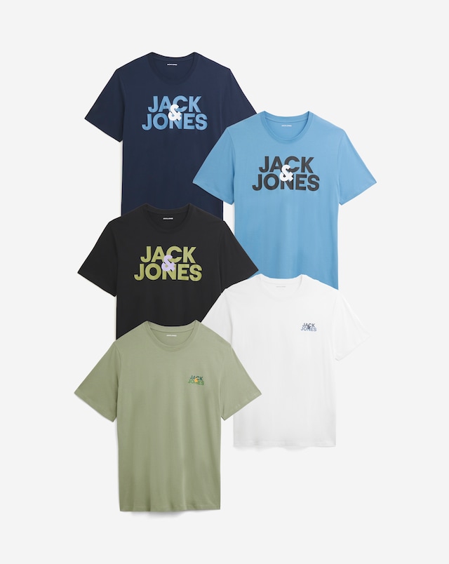 Jack & Jones 5 Pack Crew Neck T-Shirt - Multi