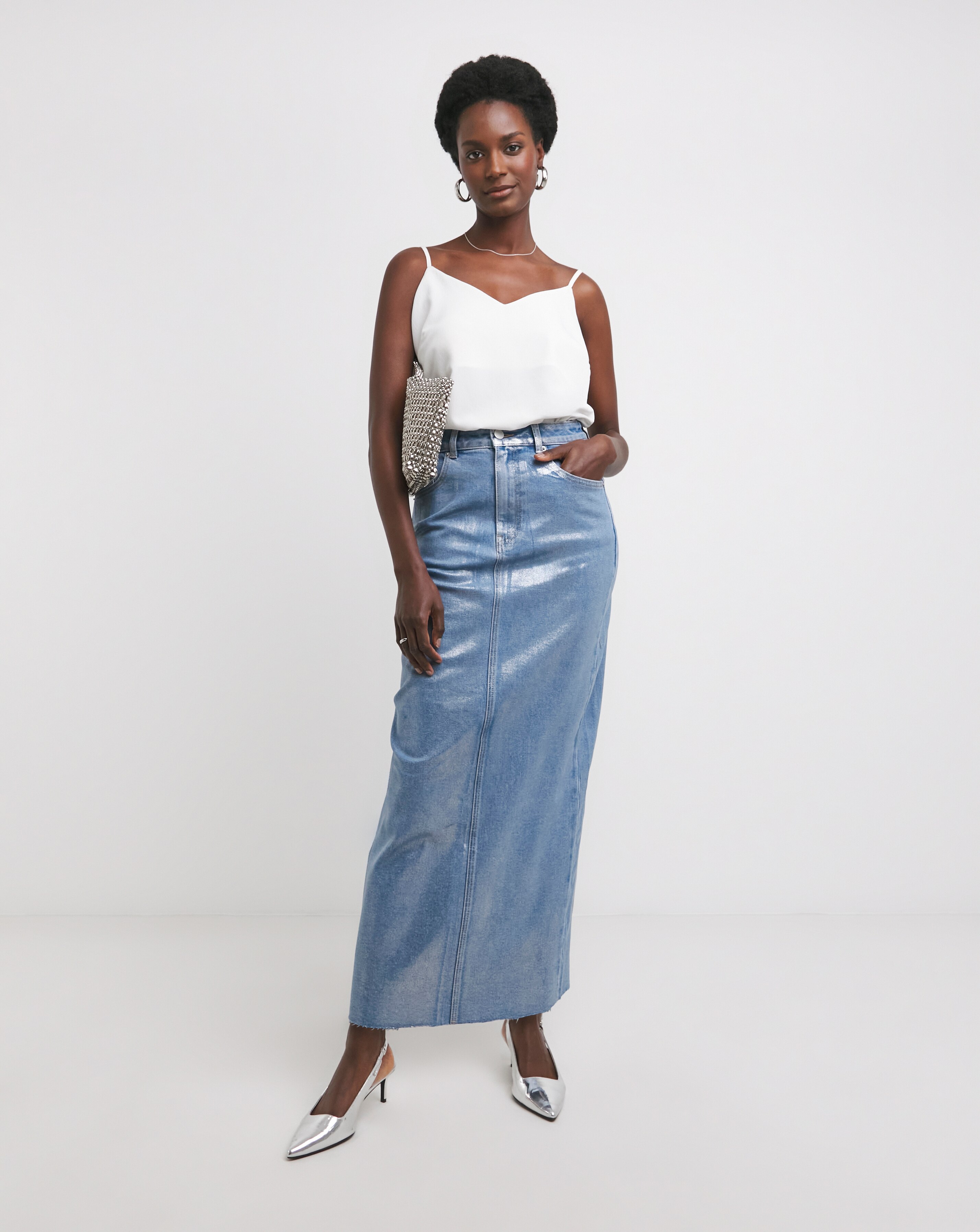 thumbnail image 2 of R13 Side-slit Denim Midi Skirt 2 of 13