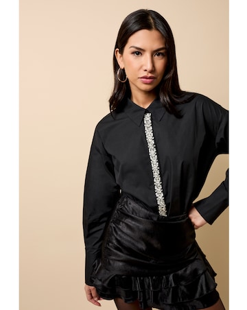 Little Mistress Black Embellished Trim Detail Shirt